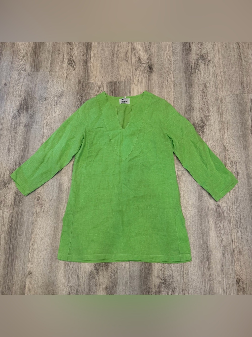 Tina Made in Italy 100% Linen Tunic Top Capri Green Size Small